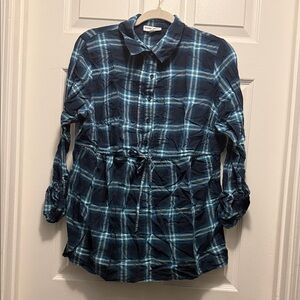Liz Lange Maternity Teal and Navy Plaid Shirt